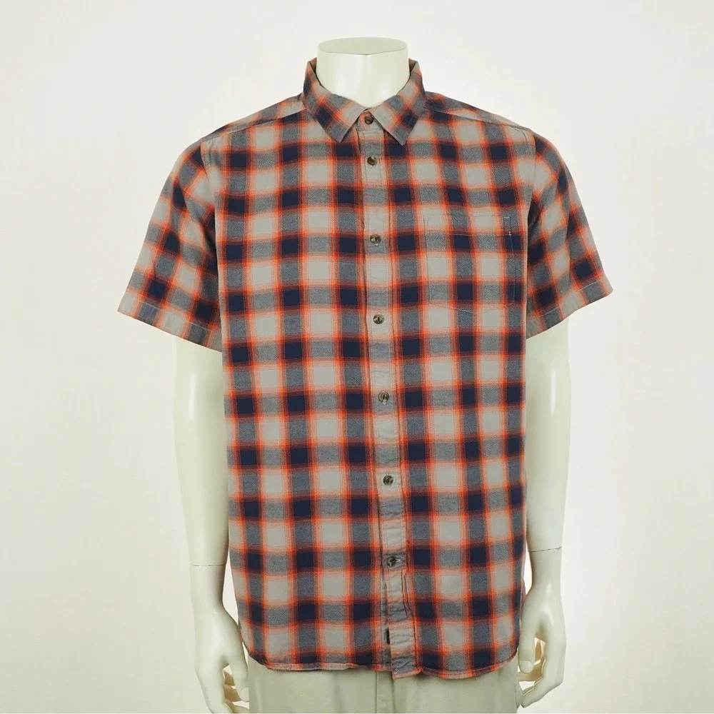 The North Face Button Down Shirt Mens Large Gray Blue Plaid Cotton Hiking Camp